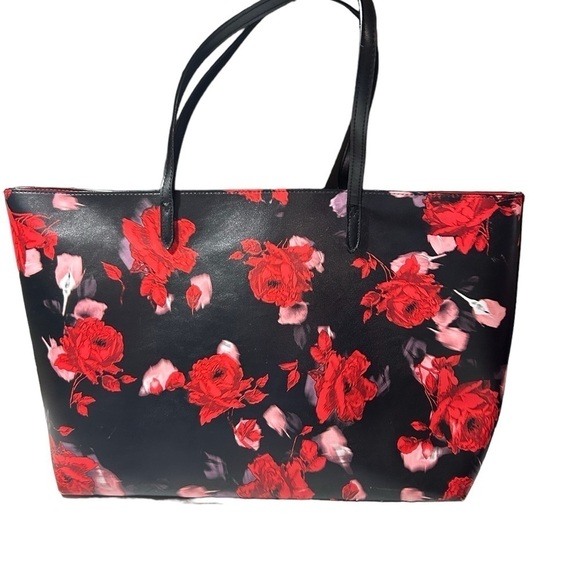 Victoria's secret bag Rose Floral Print Tote Shoulder Bag Black Red - Picture 9 of 9